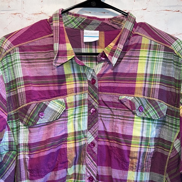 Columbia Camp Henry womens plus long sleeve blouse plaid roll tab cotton 2X - Picture 2 of 9